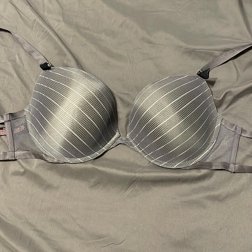 Grey Victoria Secret push up bra barely worn. Size 36DD